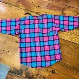 No Collar pink blue and purple button down flannel made in the USA